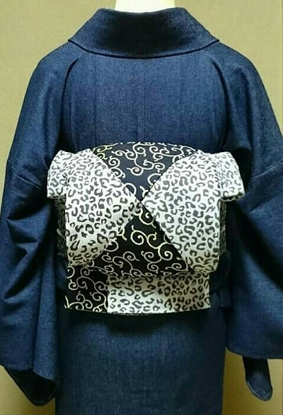 【志香巻風船角出し】倉敷産デニムきものと西陣織半幅帯